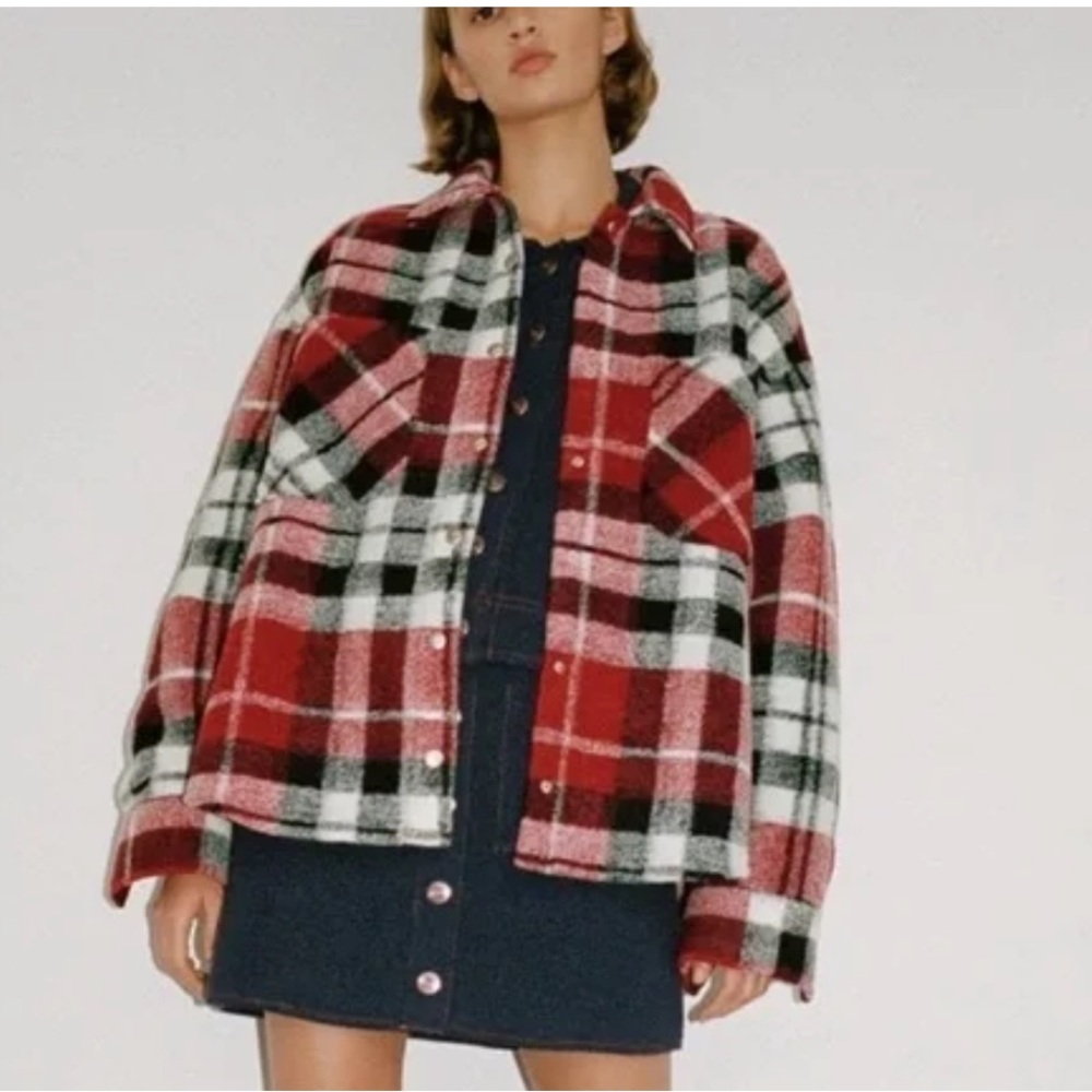 Zara Red and Black Oversized Flannel Jacket ❤️🖤